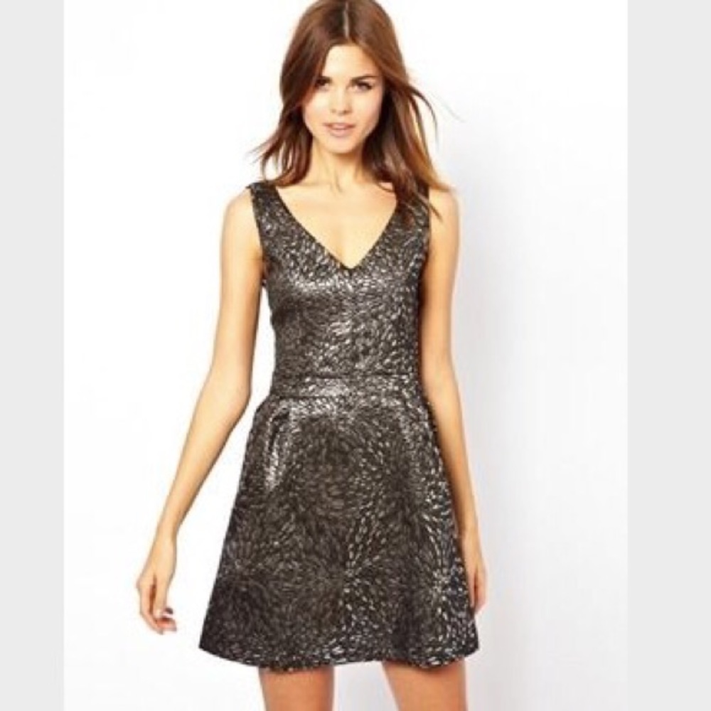 ASOS Silver Lightweight Jacquard Dress Sz 2 (UK 6)